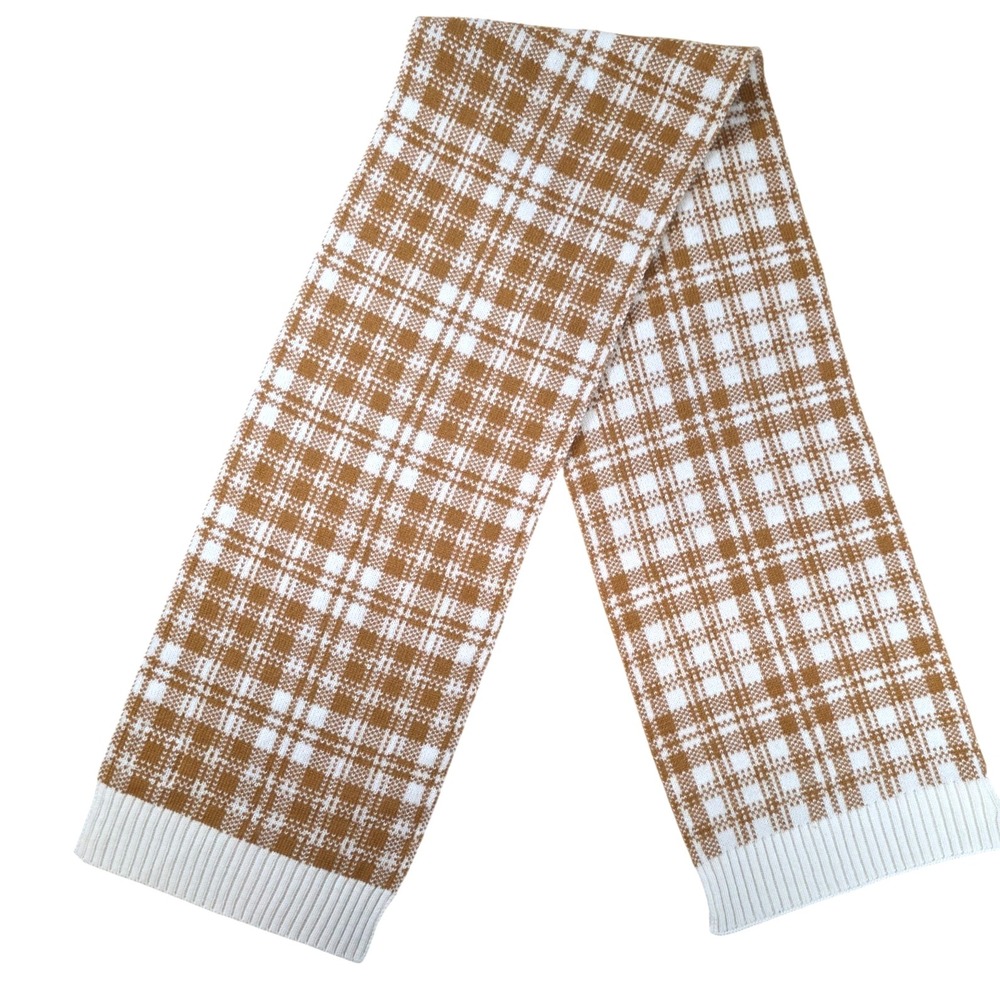 Timberland Scarf‎ Plaid Acrylic Knit Beige White Winter Warm Soft